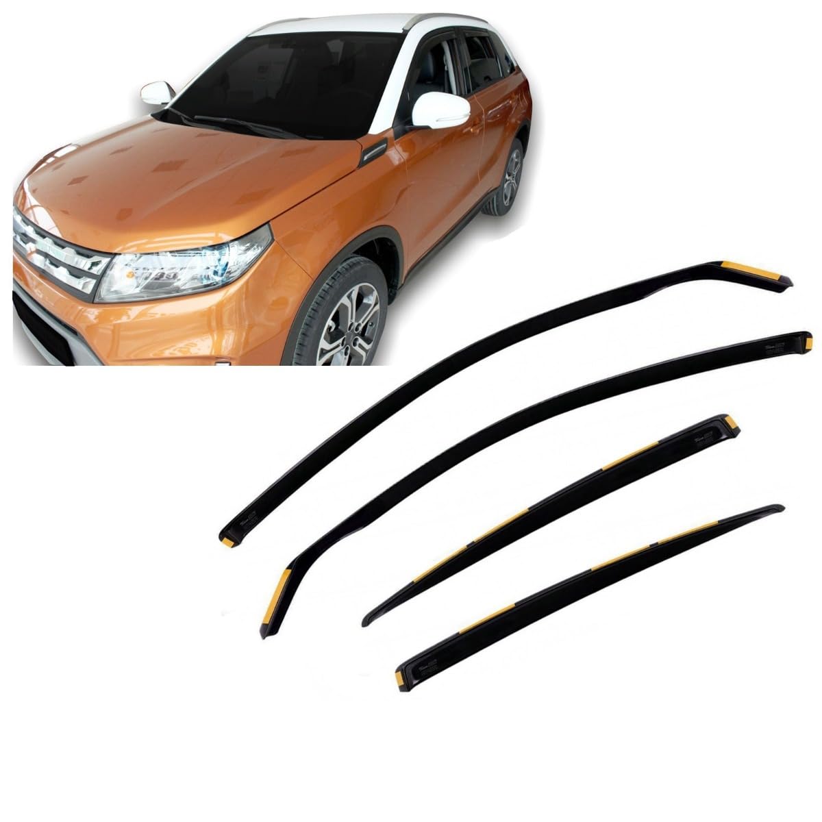 J&J AUTOMOTIVE Deflettori d'Aria per Suzuki Vitara 4 Dal 2015, Set da 4 Pezzi, Nero Fumé Oscurato Heko