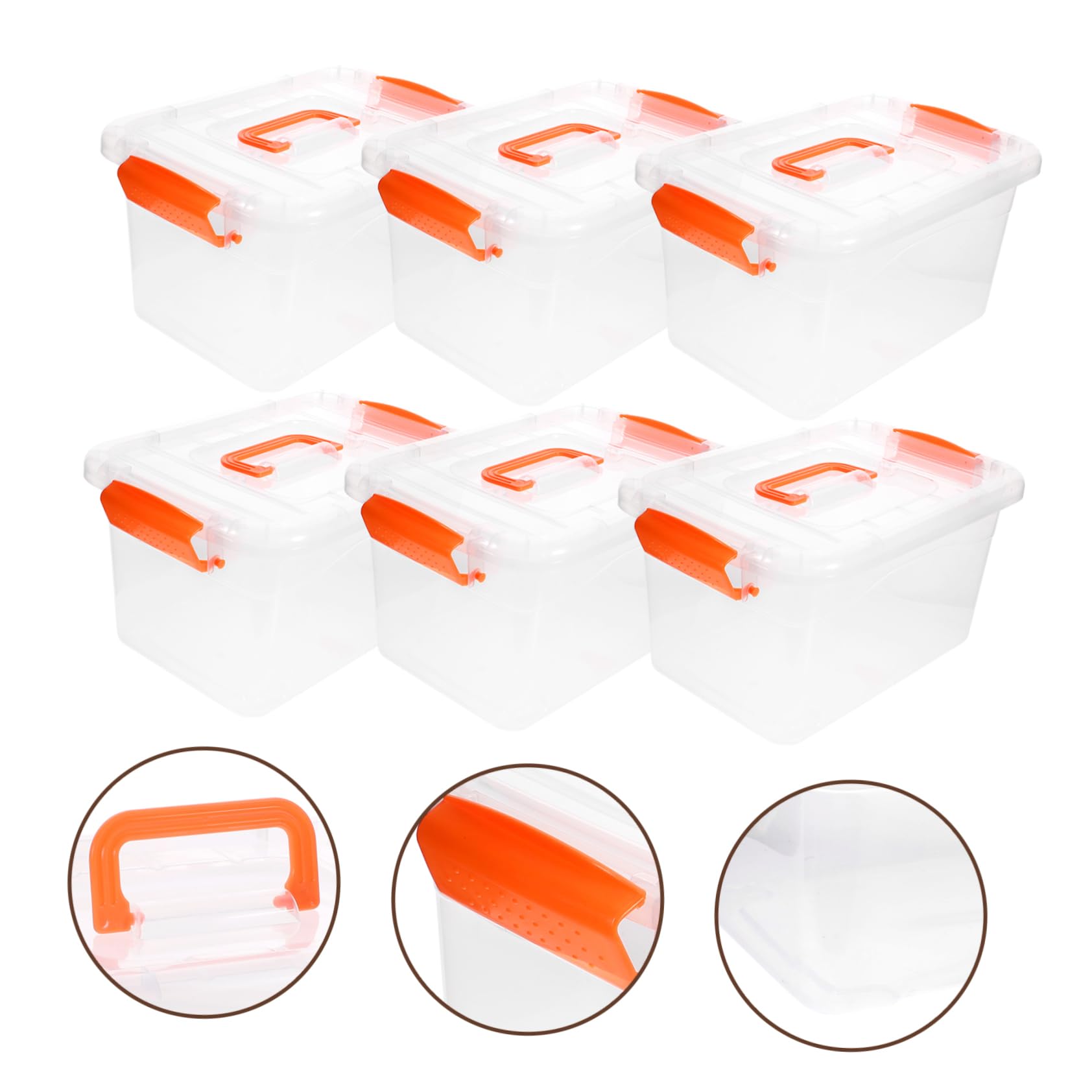 Cajas de Almacenamiento Tapa 3 Litros Resistentes Transparentes Naranja Asa para Cocina y Oficina Set 6 Unidades Apilables Reutilizables Organizadores Prácticos