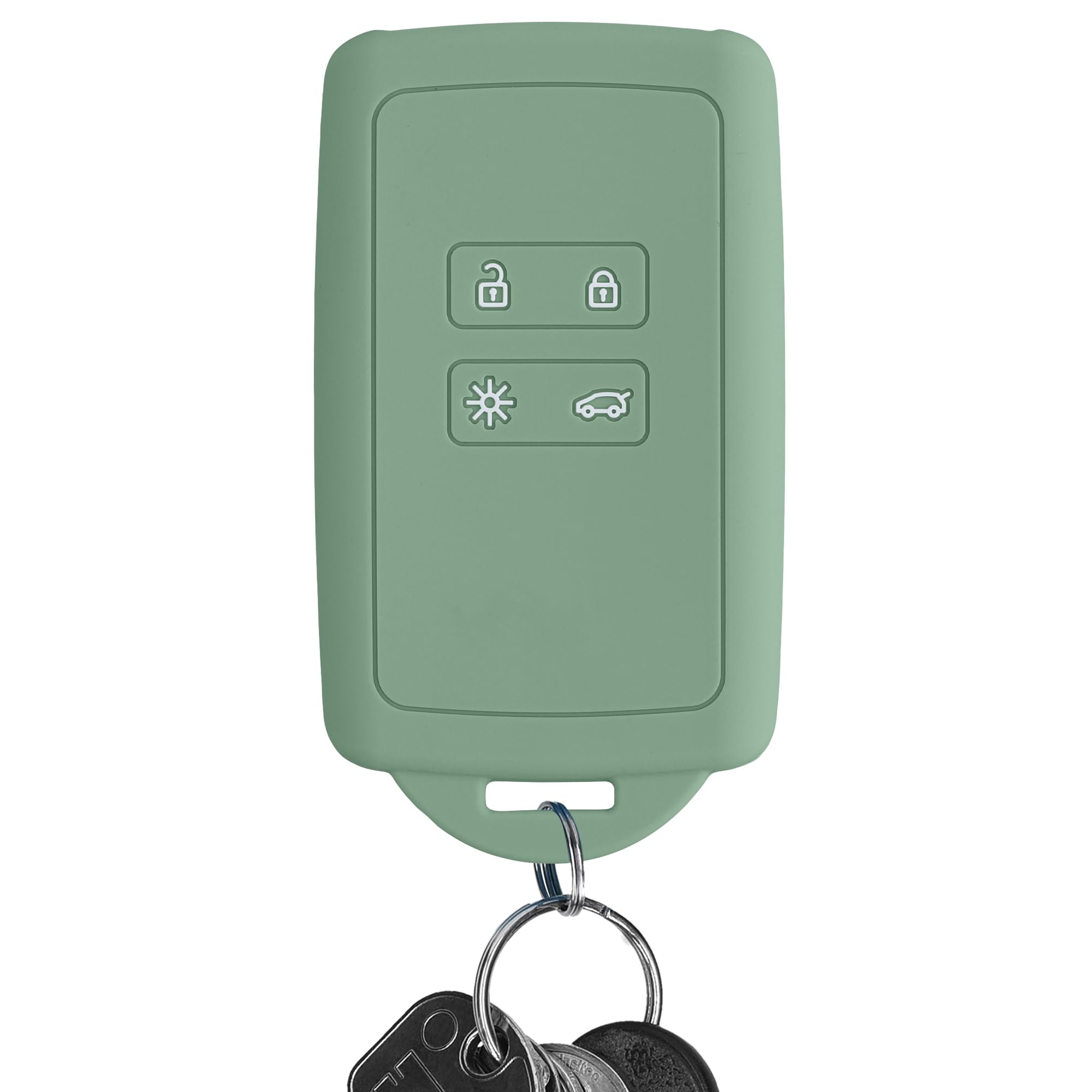 kwmobile Car Key Cover Compatible with Renault 4 Button Car Key Smart Key (only Keyless Go) - Silicone Protective Key Fob Cover with Built-in Eyelet - Pottery Green — view 3