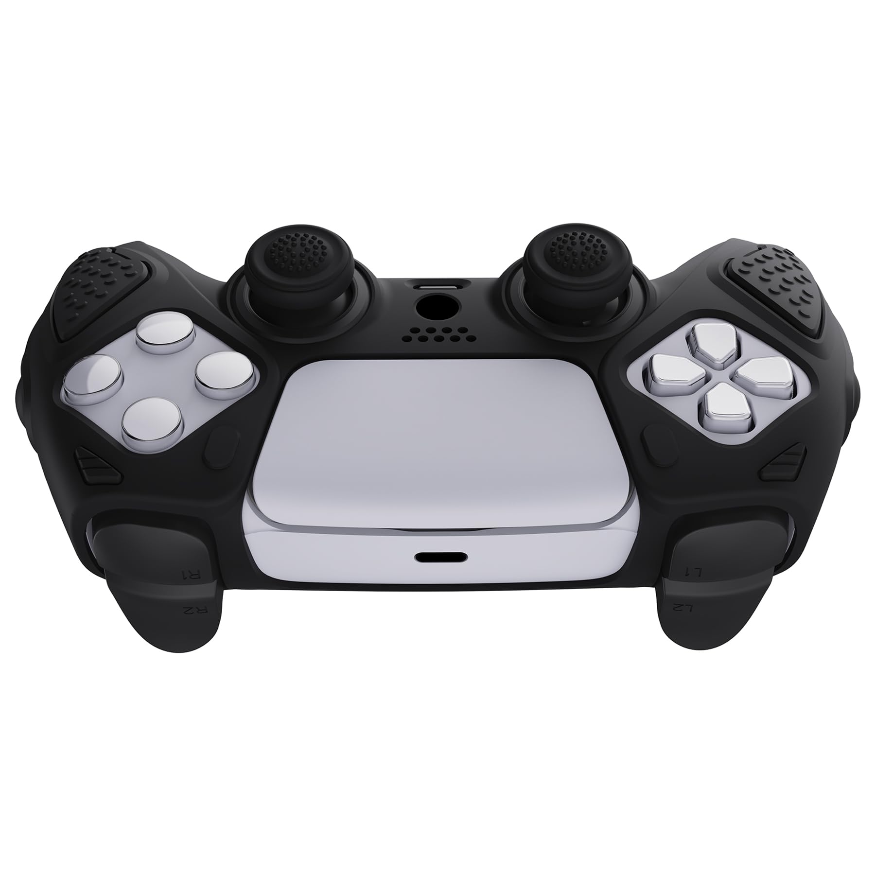 playvital Black Knight Edition Anti-Slip Silicone Cover Skin for ps5 Controller, Soft Rubber Case for ps5 Wireless Controller with Black Thumb Grip Caps - 4