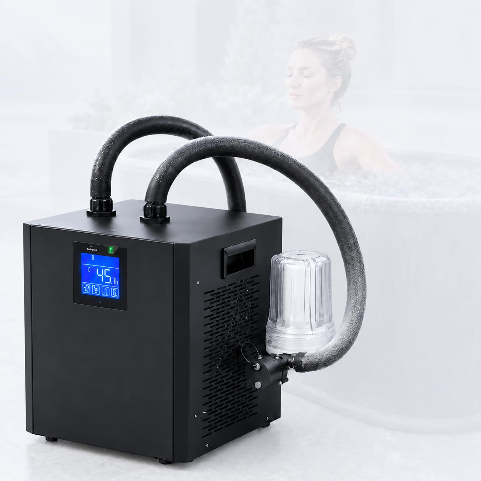 MINHUIJIHUI 1/3 Hp Ice Bath Chiller, Efficient Water Chiller, with Filter, Water Pump and Insulated Hoses, Improve Cooling Performance, Ideal for Recovery Routine and Cold Water Therapy