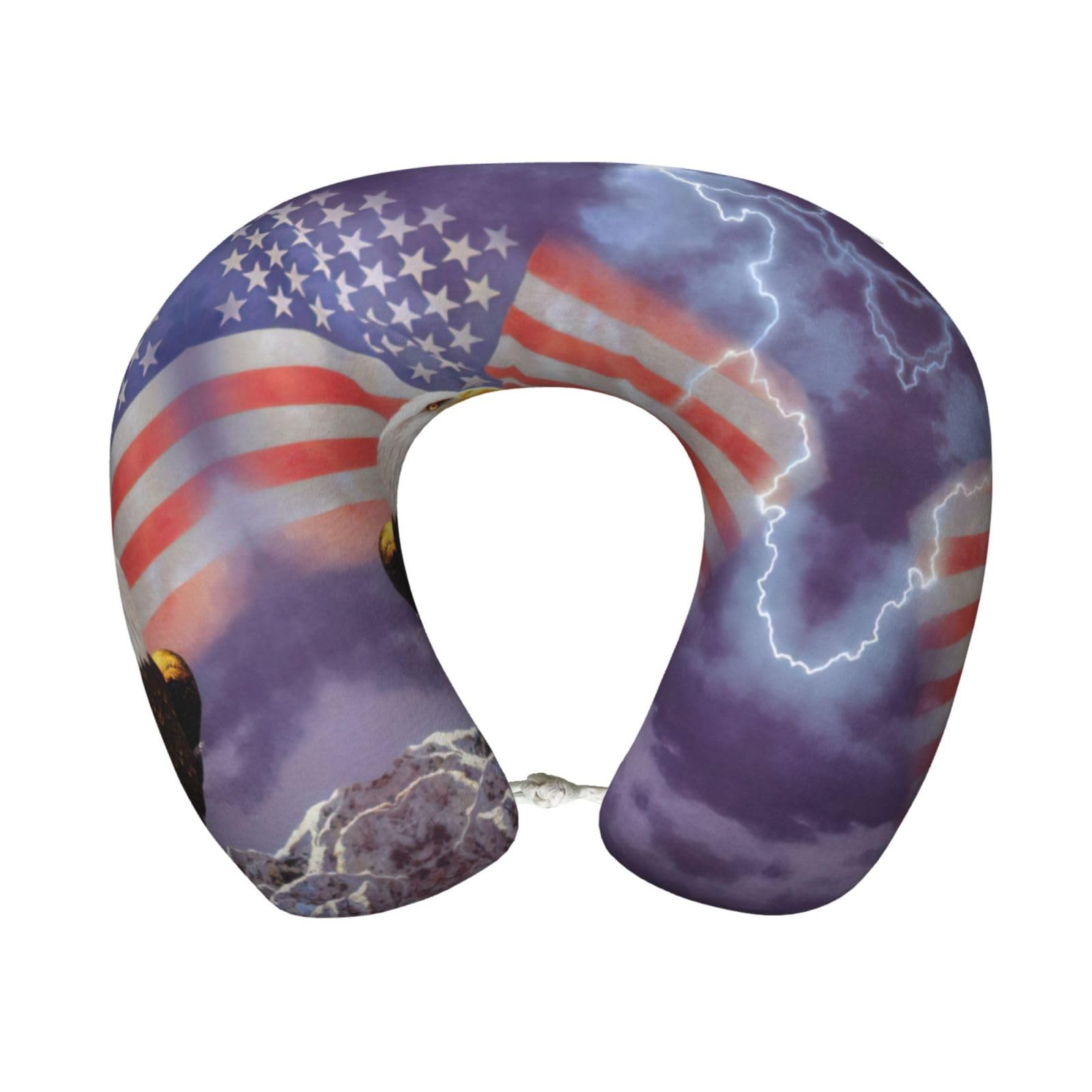 ASFgda U-Shape Memory Foam Eagle With Usa Flag Print Travel Pillow,Neck Support,Washable Cover For Airplane Car Home Office