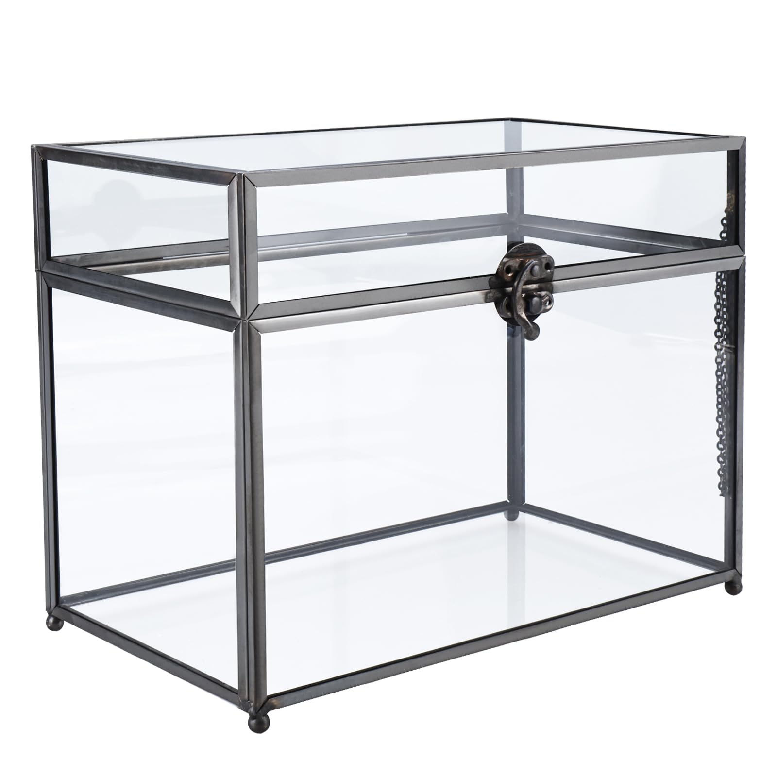 HighFreeWedding Glass Card Box, 10''L x 5.6''W x 7.8'' H Glass Envelope Box, Clear Glass Box for Wedding Reception, Party, Wishwell, Keepsake (Glass Box Only, NO slot & lock) (Black)