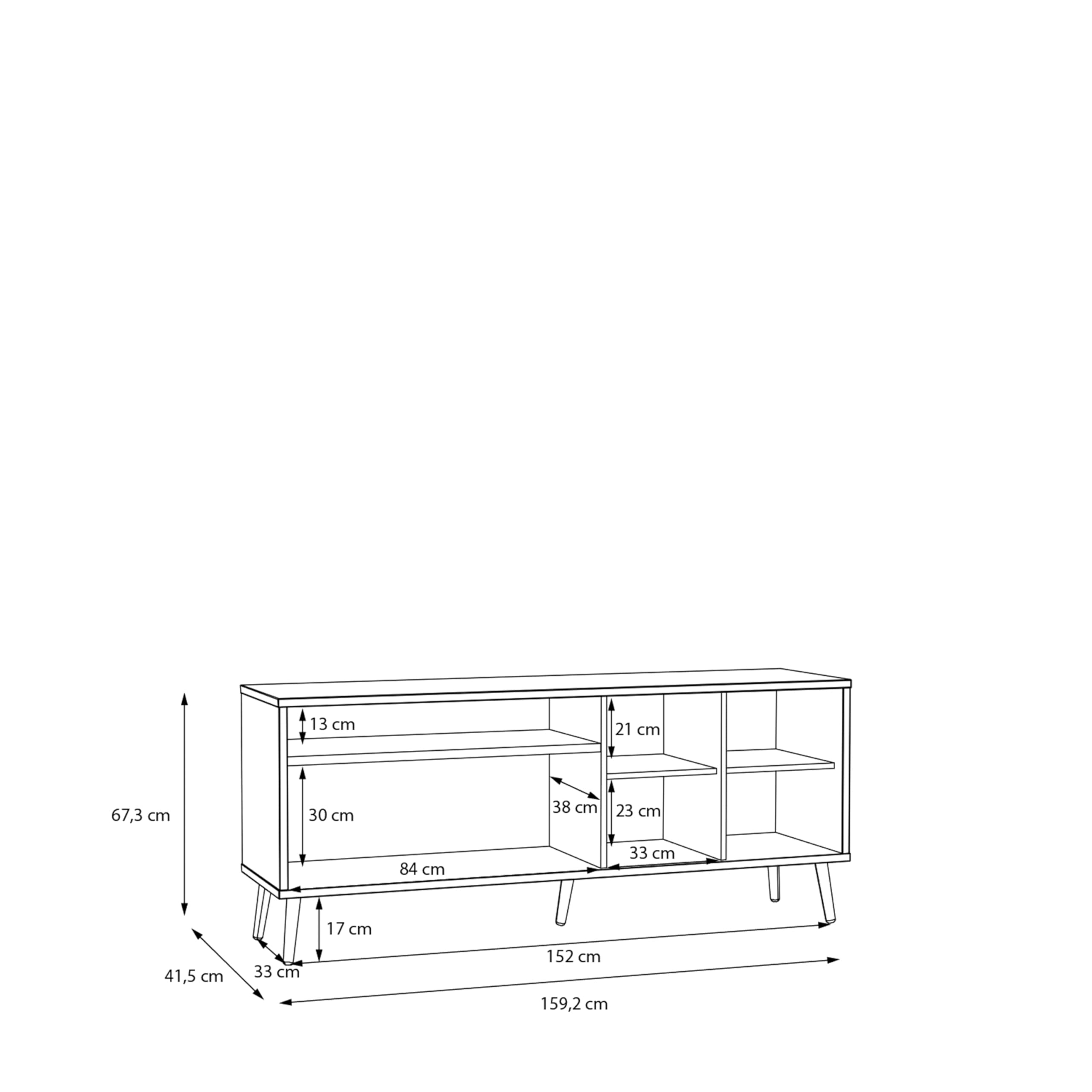 FORTE Harllson, einfache Montage Dank EasyKlix TV Tisch, Salbei mit Mauvella Eiche, TV Schrank mit 2 Türen, skandinavischer, moderner Stil, 160 cm breit x 67 cm hoch x 41 cm tief