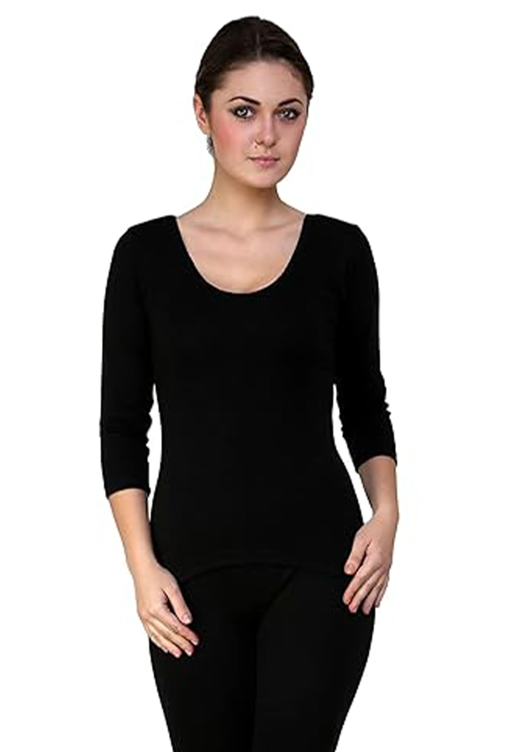 prince Women's Three-Fourth Length Sleeves Thermal Top for Winter Warmth - Heat Retaining Fabric, Ideal for Layering, Lightweight and Comfortable Fit | Cold Weather Protection - Black-picture-18