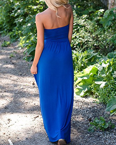 Image of Womens Off The Shoulder Maxi Dresses Summer Strapless Bandeau Long Dress with Pockets