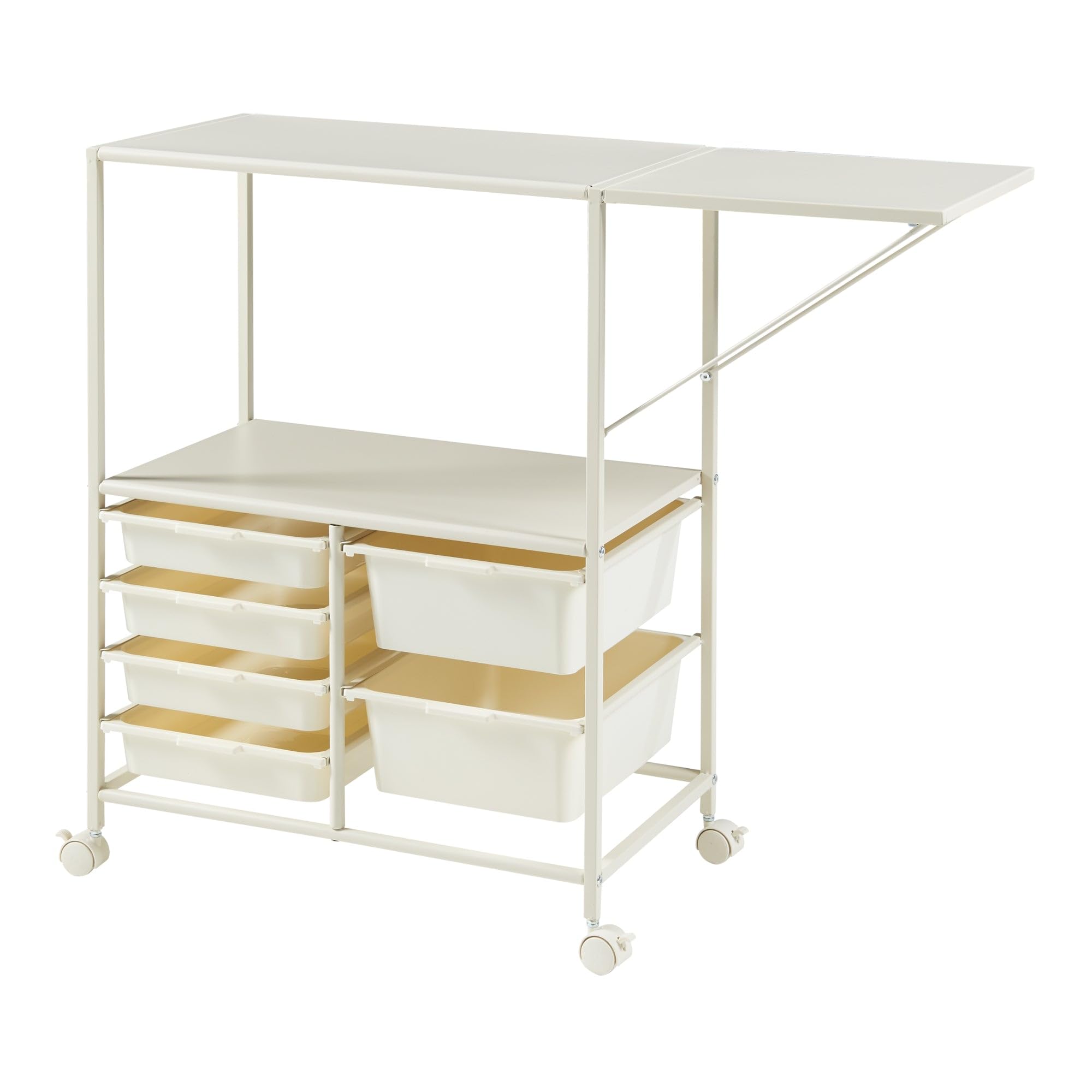 Carrello di servizio per cucina, soggiorno, mobile con 6 vassoi scorrevoli in acciaio, 100 x 37 x 85 cm, bianco 03_0009257