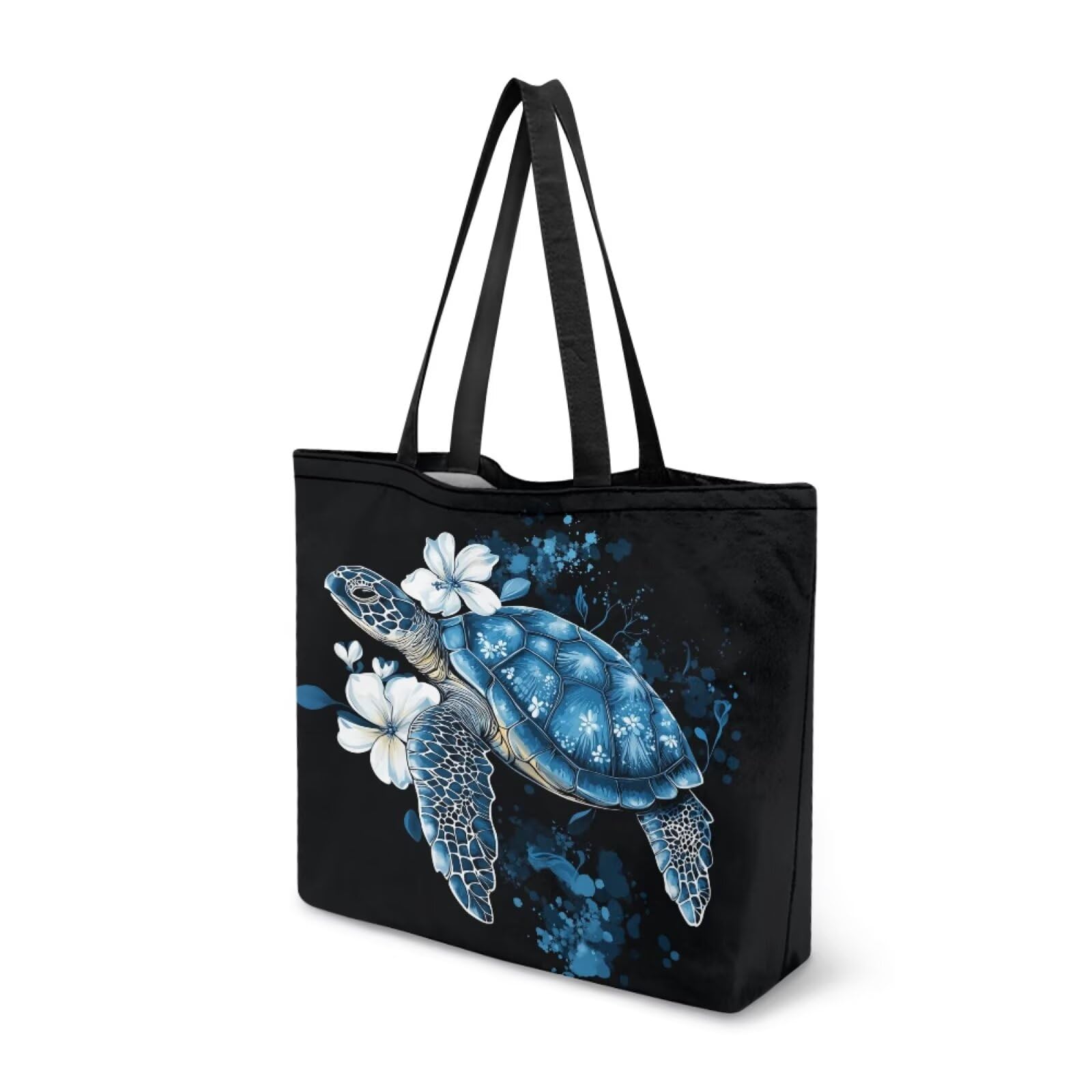 Dngkaoje Blue Sea Turtle Tote Bag for Women Reusable Grocery Bags Large Sea Turtle Flowers Shoulder Handbags,Women Foldable Shopping Bag for Travel Lightweight Grocery Tote Summer Tote Purse — image 1
