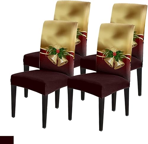 Miniatura 8 de Savannan Juego de 6 fundas para silla de comedor, camión rojo con árbol de Navidad, rústico, de madera vieja, a cuadros, elásticas, fundas de cocina