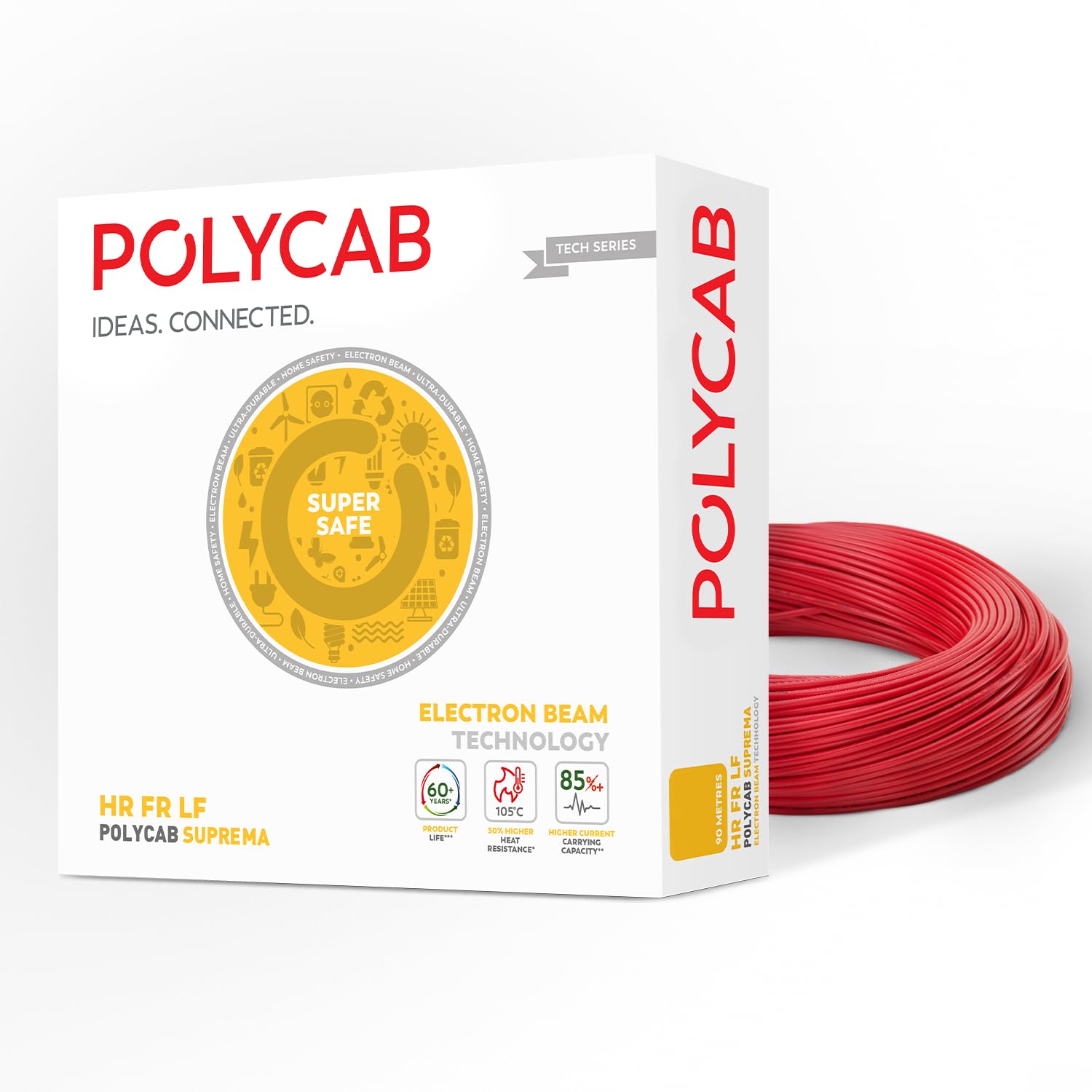 Polycab Suprema 2.5 sqmm Electron beam technology housewire|2.505C heat withstand capacity| No melt-No drip PVC insulation| 60 years product life|85% higher current carrying capacity|90M coil【Red】-image-48