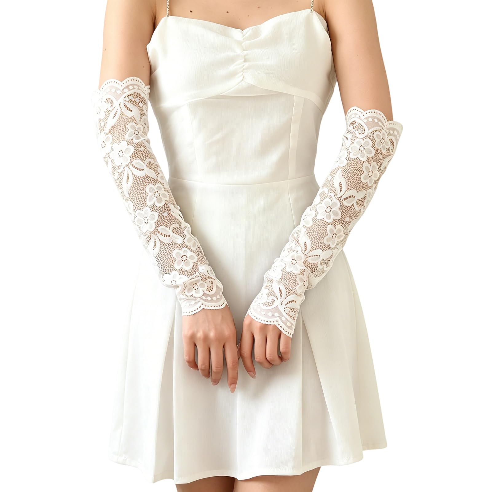 Lace Arm Sleeves, Women's Floral Fingerless Elegant Long Lace Gloves