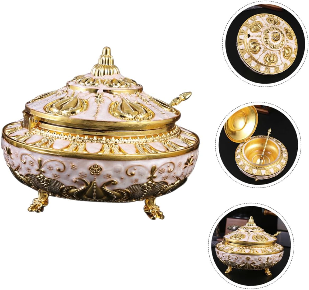 Golden Metal Tulip Clamshell Sugar Holder Multi Compartment