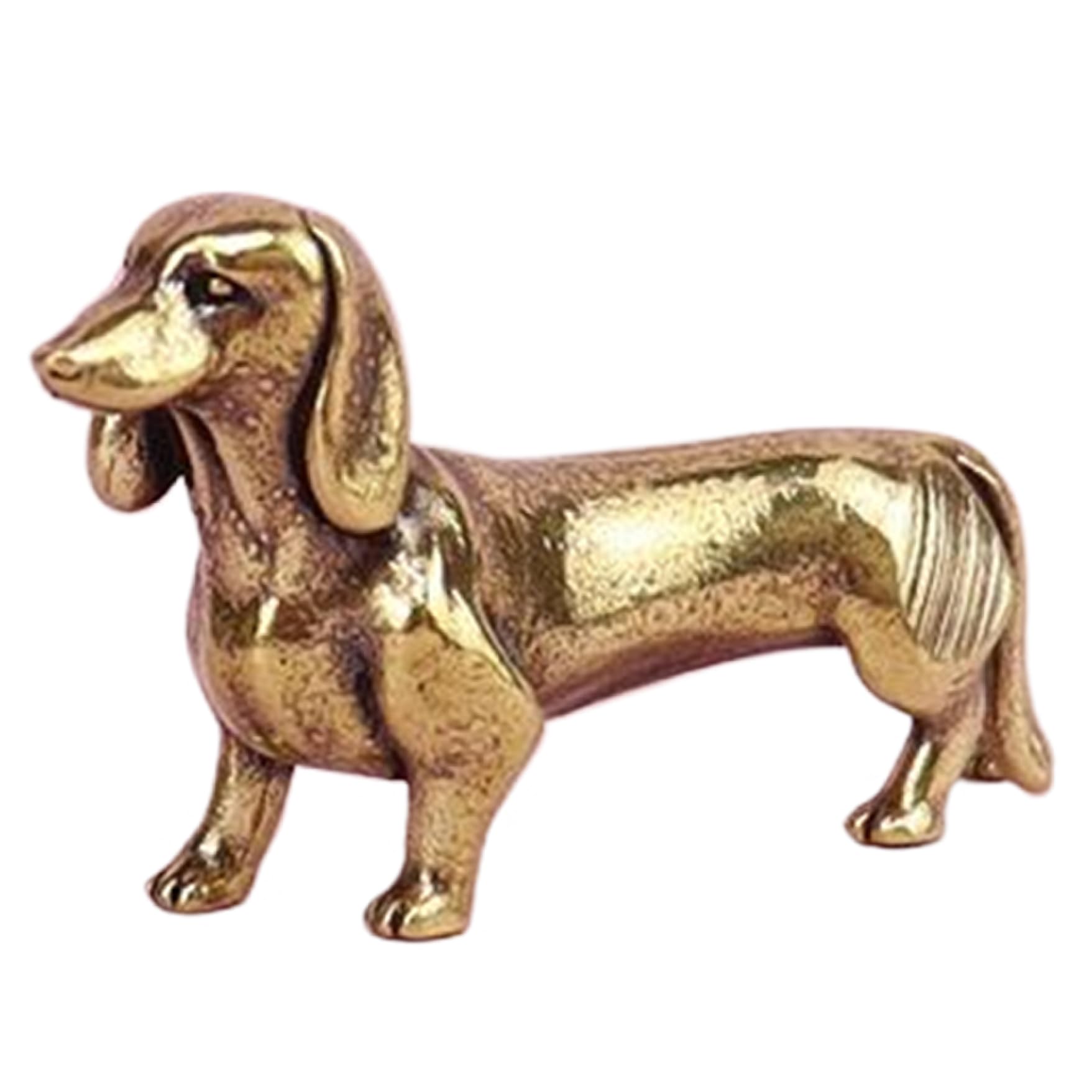 Hbbgdiy Realistic Bronze Color Dachshund Figurine, Standing Posture Mini Collectible Decorative Brass Dog Statue for Home, Office, Pet Lovers