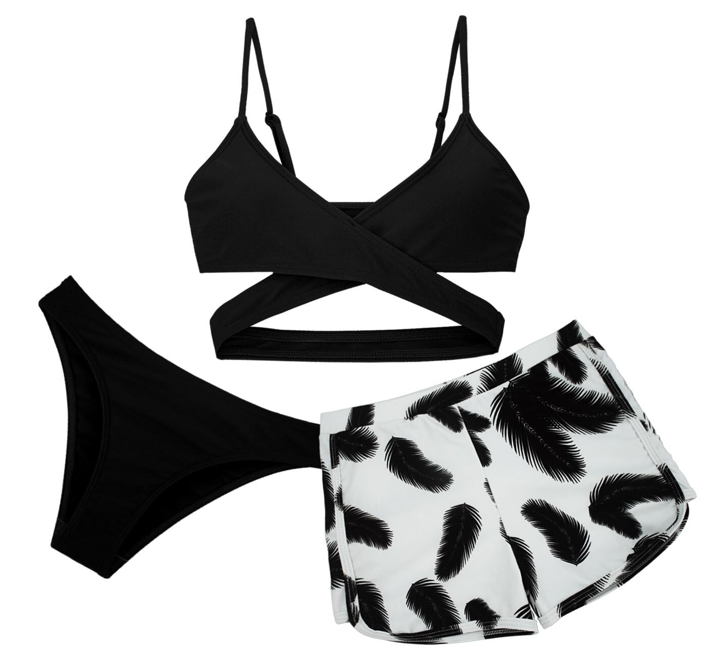 Panegy Ragazze Costumi da Bagno 3 Pezzi Bikini Tuta Camisole Top con Coprire i Pantaloncini da Spiaggia Bambini Nuoto Costume Surf Costumi da Bagno 8-15 Anni