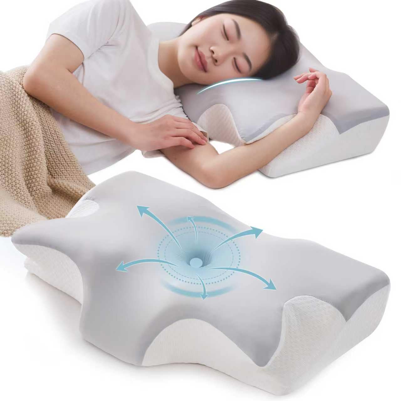 2点セット 低反発枕 ライラックカラー 首が痛くなりにくい カバー付 Amazon｜楽暮屋 低反発枕 首が痛くならない 安眠枕 【耳と後頭部の凹型