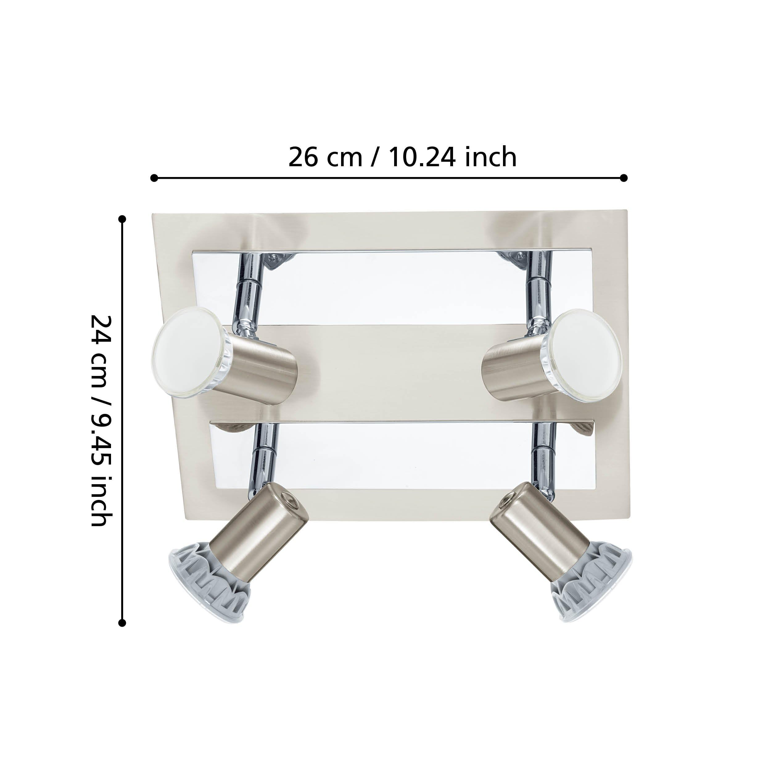 EGLO LED Deckenlampe Rottelo, 4 flammige Deckenleuchte, Deckenstrahler aus Metall, Wohnzimmerlampe in Nickel-Matt, Chrom, Spots inkl. GU10 Leuchtmittel, warmweiß
