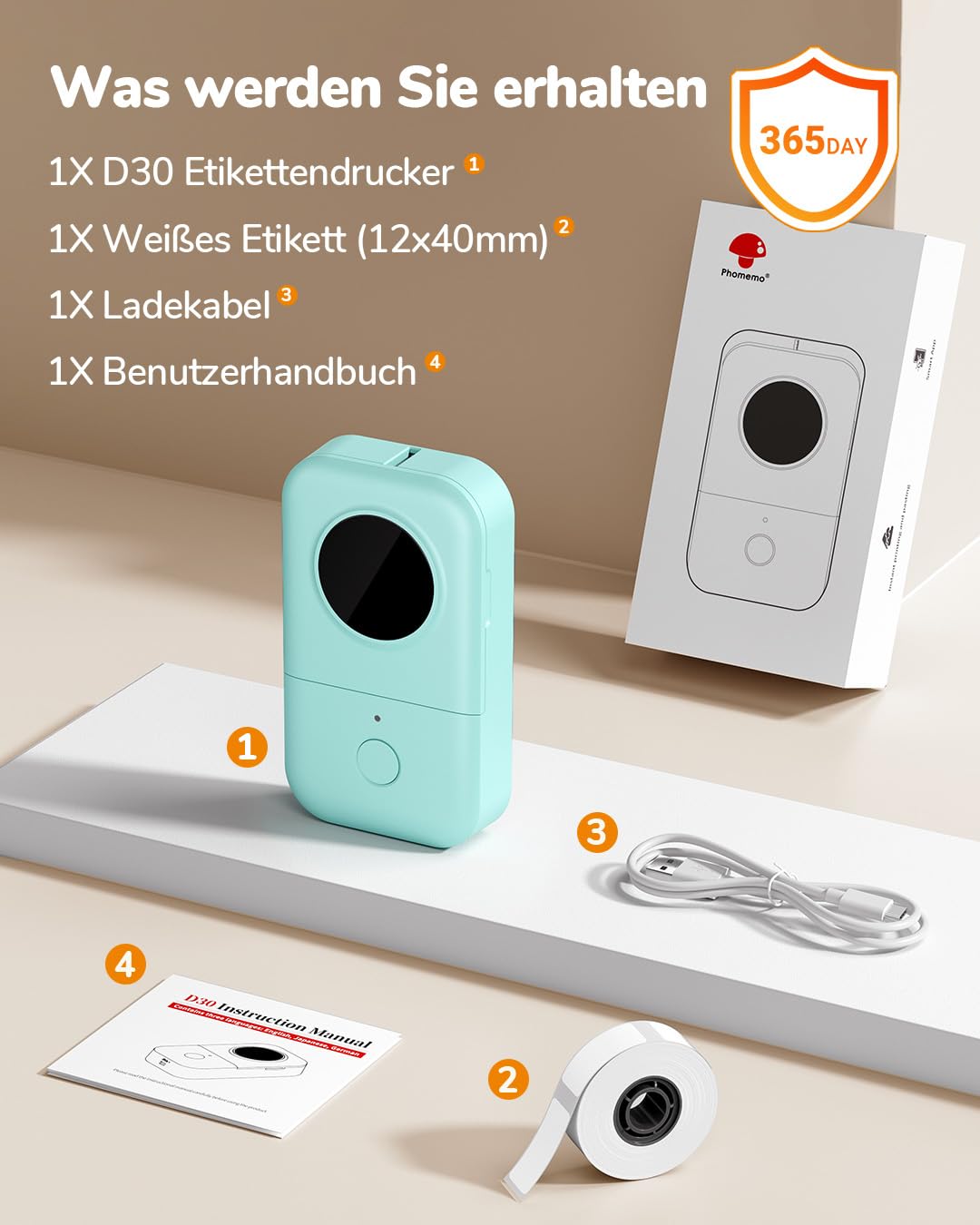 Phomemo D30 drukarka etykiet Bluetooth, przenośne urządzenie do etykietowania, samoprzylepne, termiczne, do szkoły, domu, kuchni, biura, mini drukarka etykiet, kompatybilna z iOS i Android, zielona