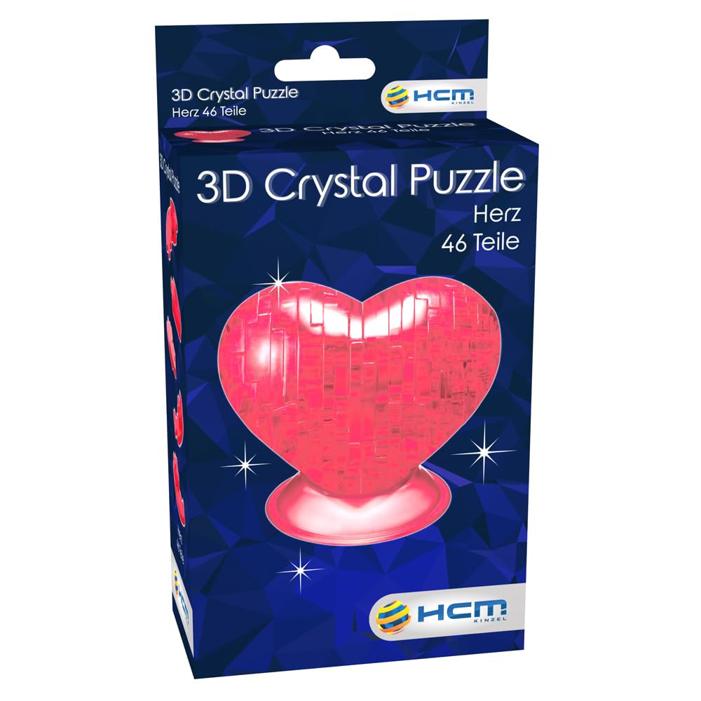 VERDES- Puzzle 3D Crystal Cuore Rosso 46 Pezzi, Multicolore, 59161