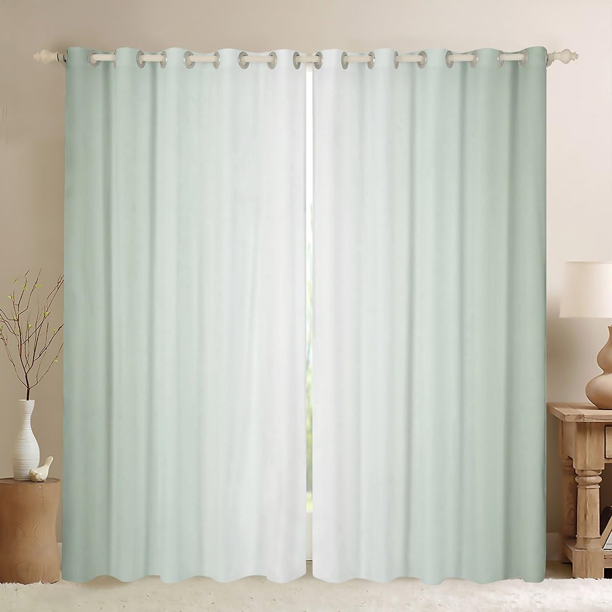 Green and White Darkening Drapes Gradient Style Curtains for Bedroom Living Room For Kids Women Men Ombre 30%-50% Blackout Curtains Geometric Window Treatments W46*L54