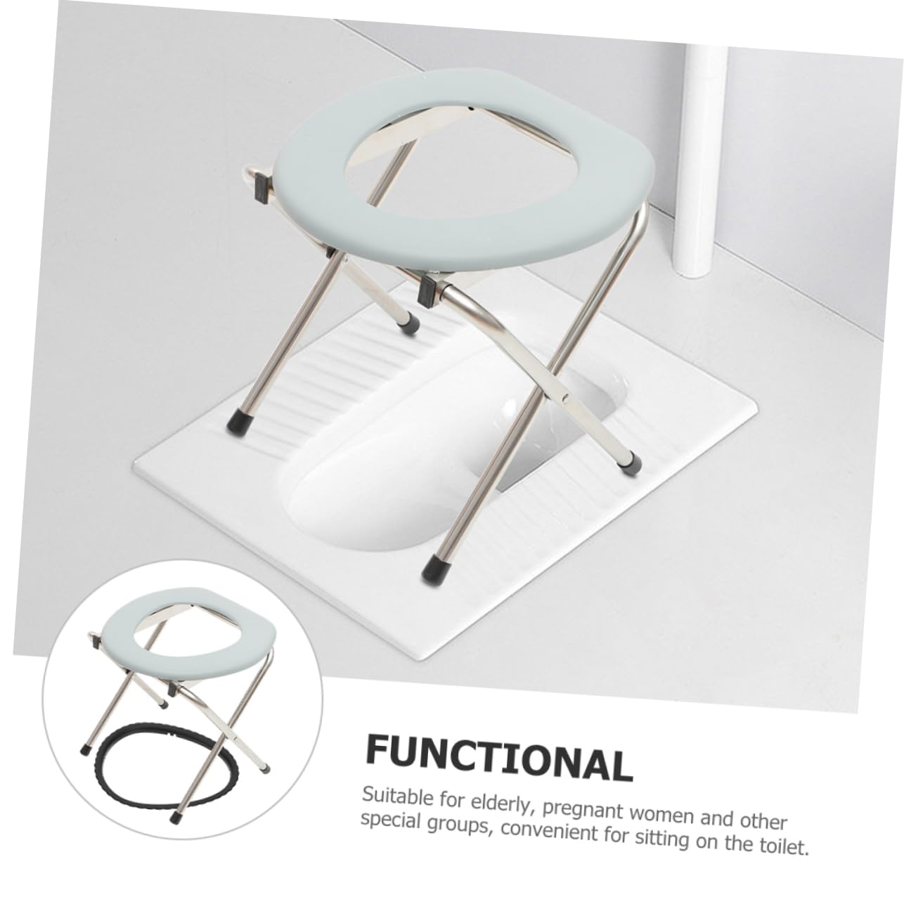 BEBEMOKO Toilet Seat Stool Elderly Padded Seniors Targets Squat Soft Adult Family Raised Risers Handles Shape Cushion Raiser Seats Bathroom Foldable Chair Plastic
