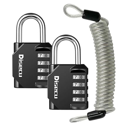 Disecu 4 Digit Combination Lock Outdoor Waterproof Padlock with Steel Cable for Gym Locker, Helmet, Gate, Fence, Luggage (Black)