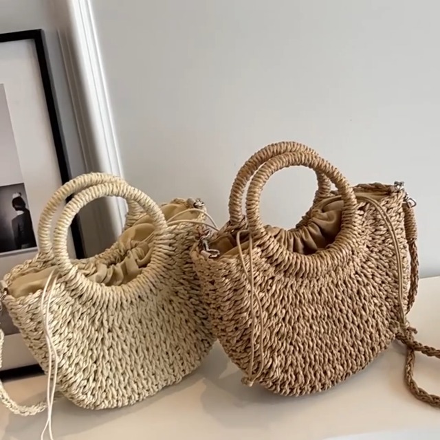 Bolso de rafia tejido para mujer miniatura 7