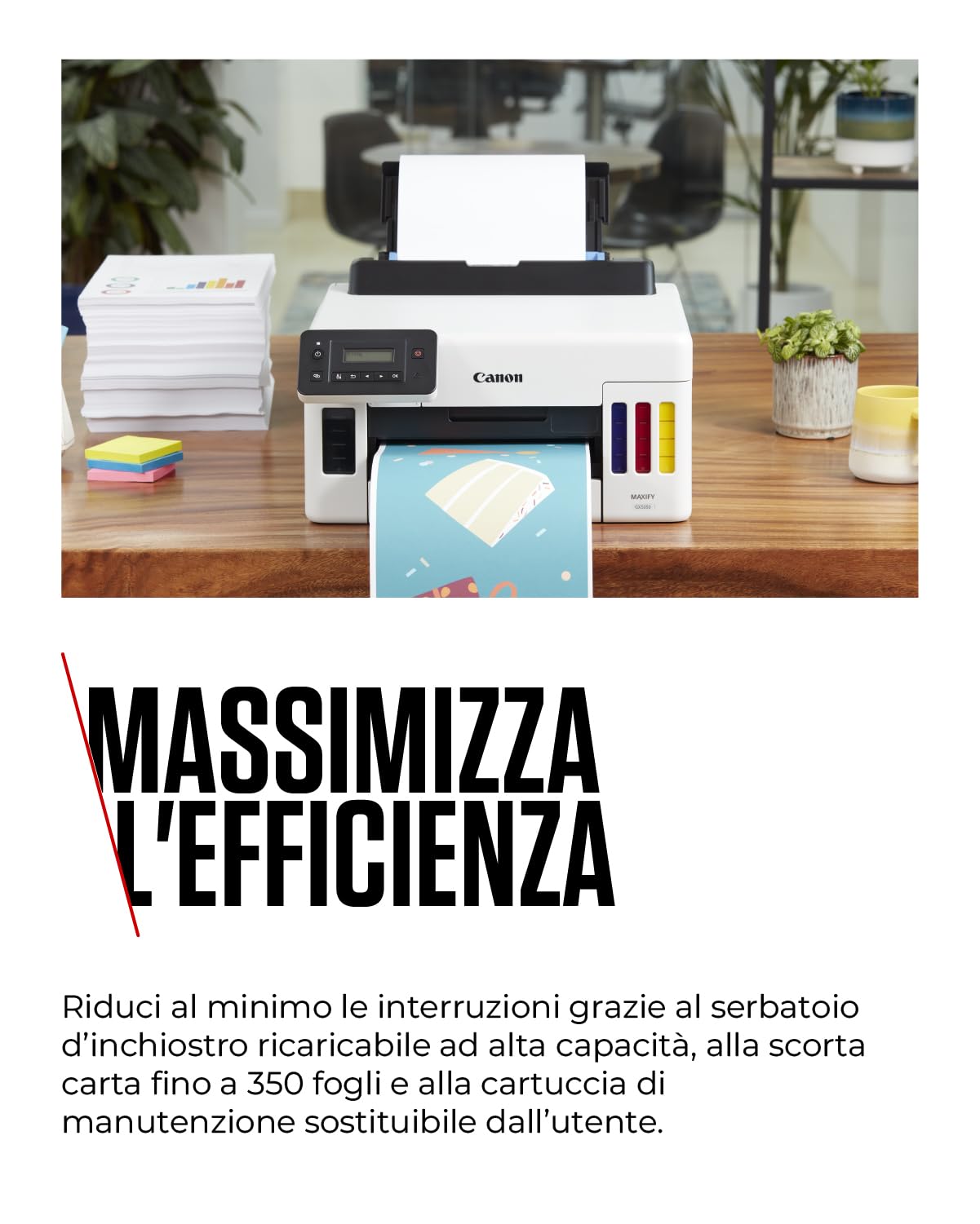 Canon Stampante a Colori per Casa e Ufficio MAXIFY GX5050 | Stampante Inkjet MegaTank | Stampa Formato A4 con Connettività WiFi, Ethernet e USB
