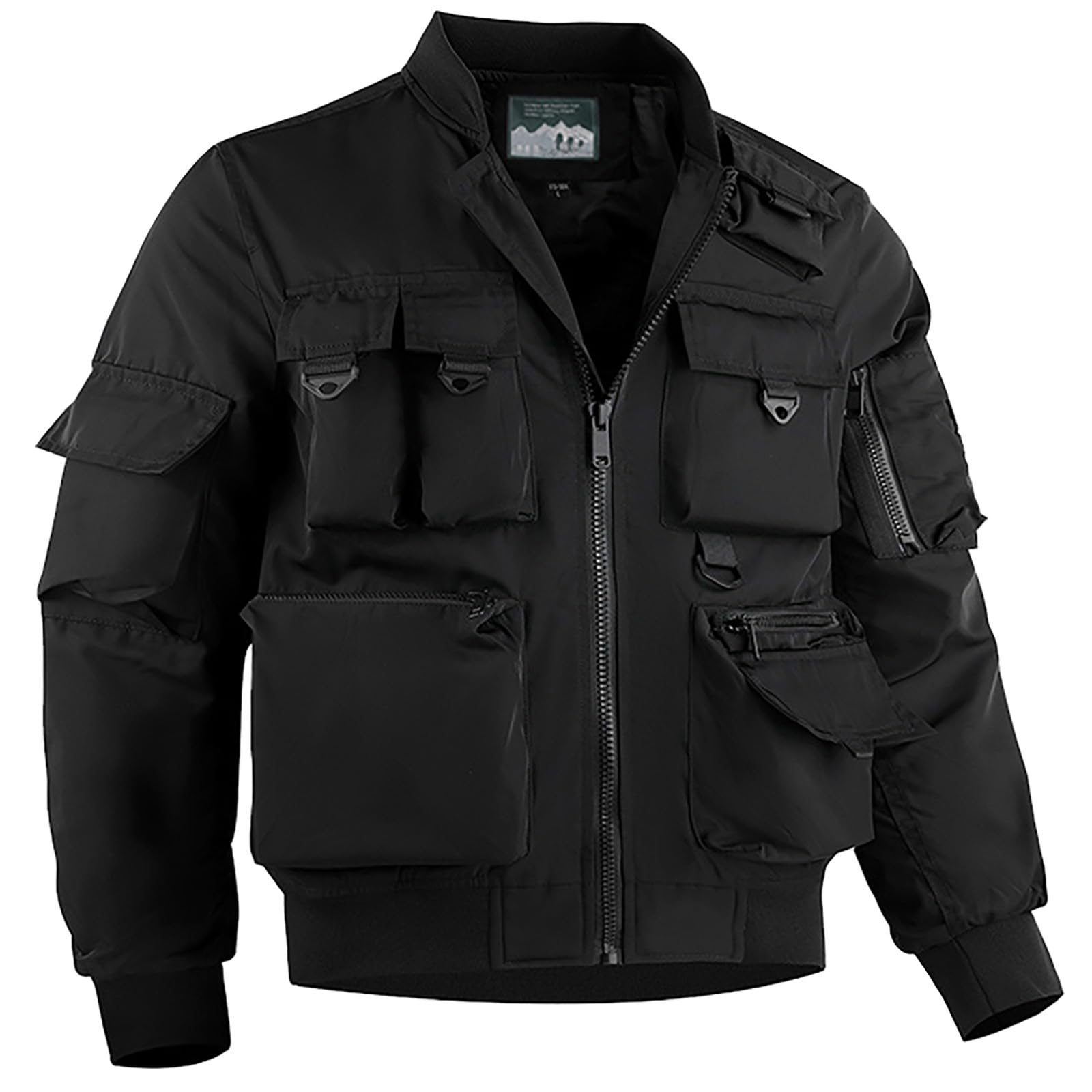 Generisch Jacke Herren Übergangsjacke Sportlich, Outdoorjacke Mit Vielen Taschen Und Full Zip Herbstjacke Große Größen Fliegerjacke Cargo Freizeit Arbeitsjacke Einfarbig Vielseitiger Herrenjacke