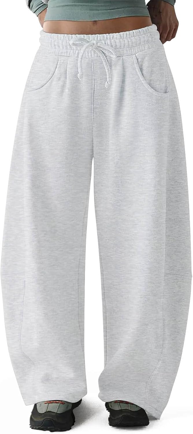 HeSaYep Women's Fleece Lined Sweatpants Barrel Leg Baggy Sweat Pants Winter Thermal Cotton Pants with Pockets