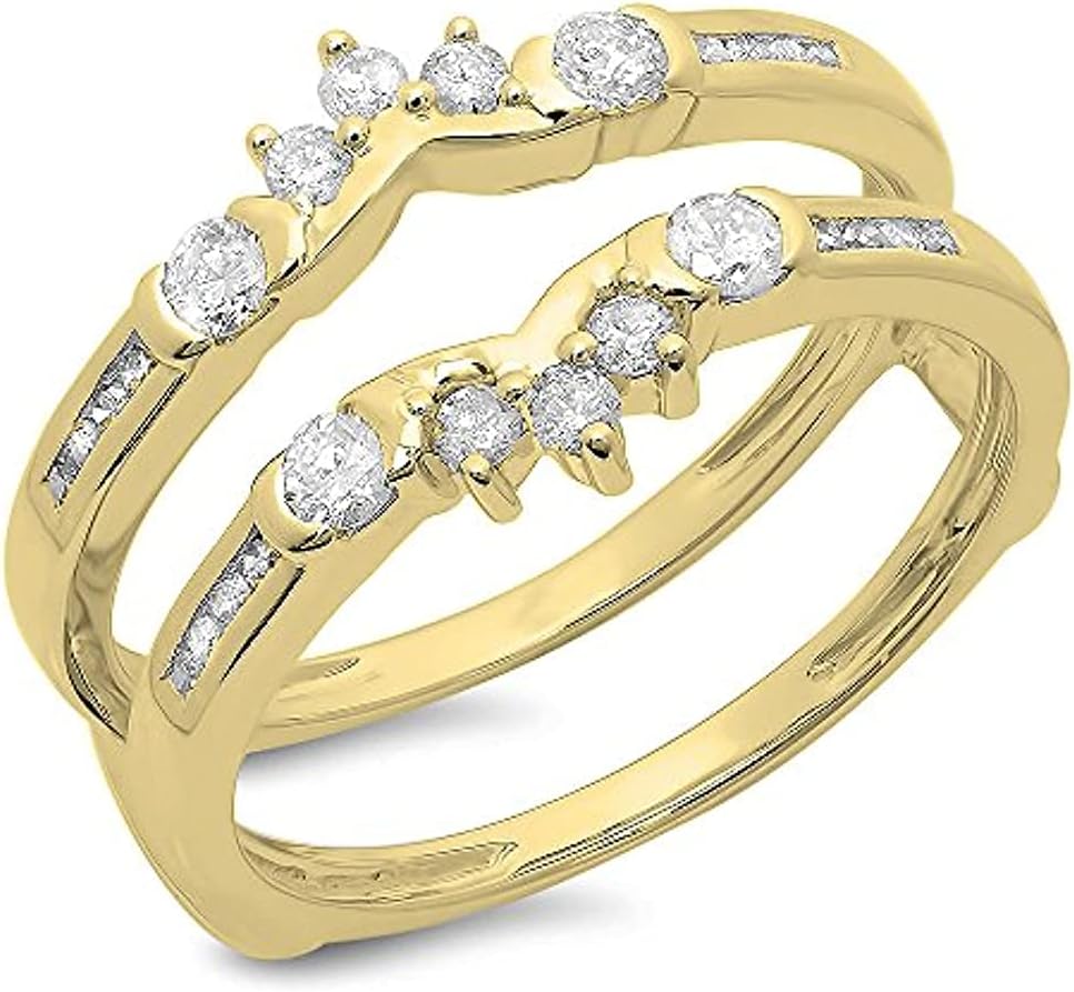 0.50Ct Round Cut Cubic Zirconia 14K Yellow Gold Over Enhancer Wrap Guard Ring For Women's