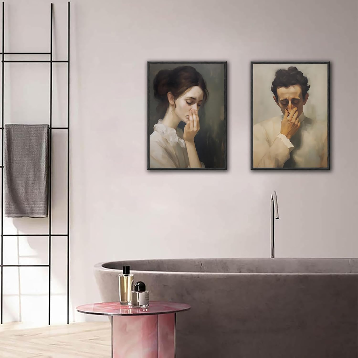 Funny Bathroom Wall Art Black and White Humor Toilet Wall Decor Pictures Amusing Lady Man Covering Nose Canvas Prints Vintage mid century Classical Oil Painting Poster Funny Gift Unframed(8x10in) - Image 5