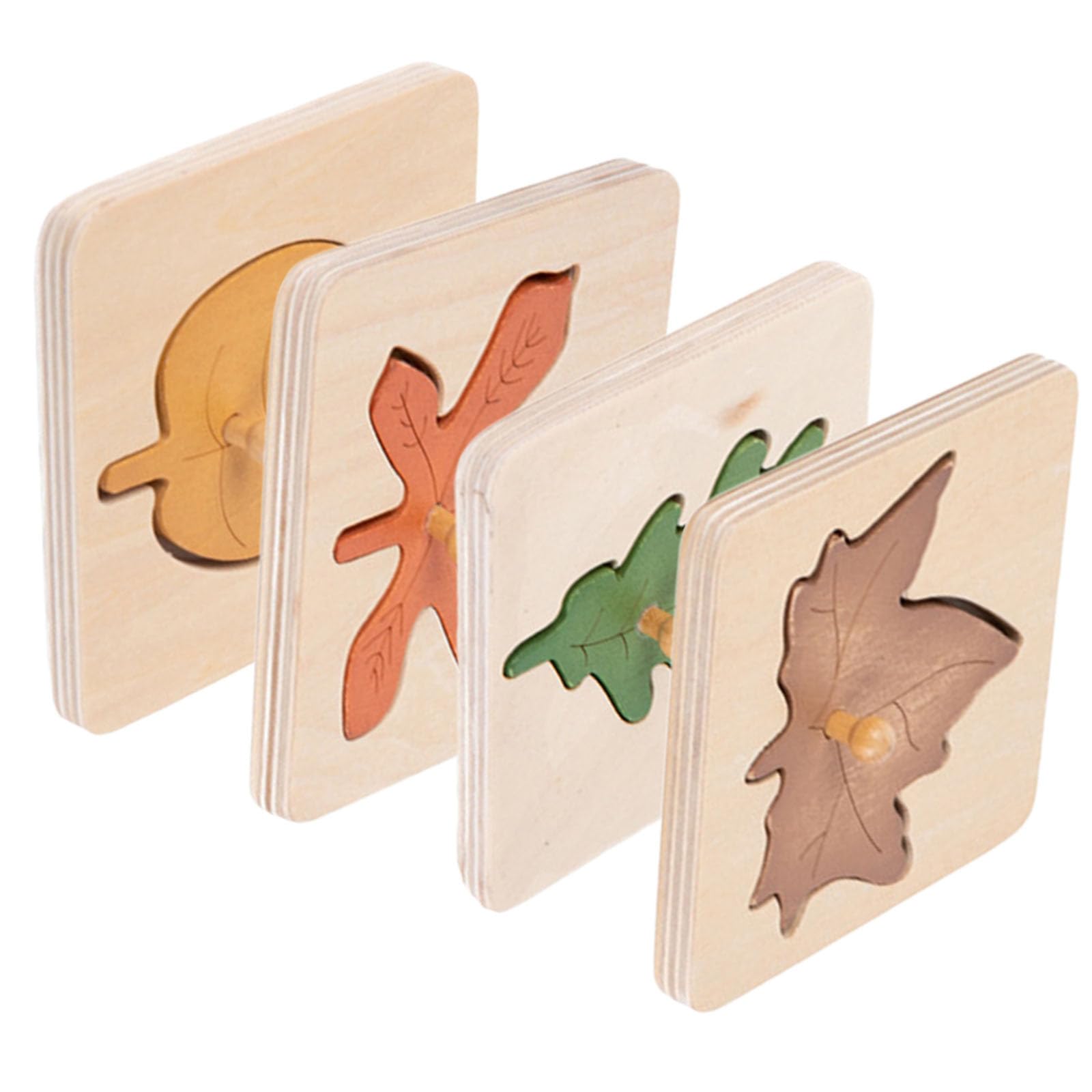 ibasenice Montessori Puzzle de madera de 4 piezas, forma de hoja de otoño, juguete educativo para niños en edad preescolar, rompecabezas educativos para habilidades cognitivas y habilidades motoras
