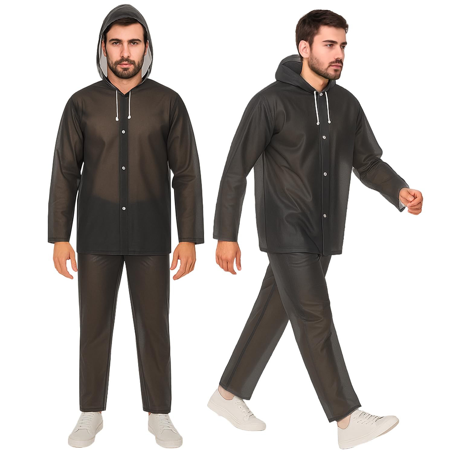 Allextreme EVA Rainsuit Set 75 GSM with Adjustable Hood Full Sleeves Lightweight Raincoat with Pants Water Resistant Outdoor Travel Rainwear for Bike Riders Men (Pack of 1, Black)