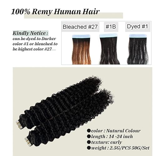 Miniatura 3 de Smavida Extensiones de cabello rizado con cinta, extensiones de cabello negro natural con cinta adhesiva de doble cara, extensiones de cabello