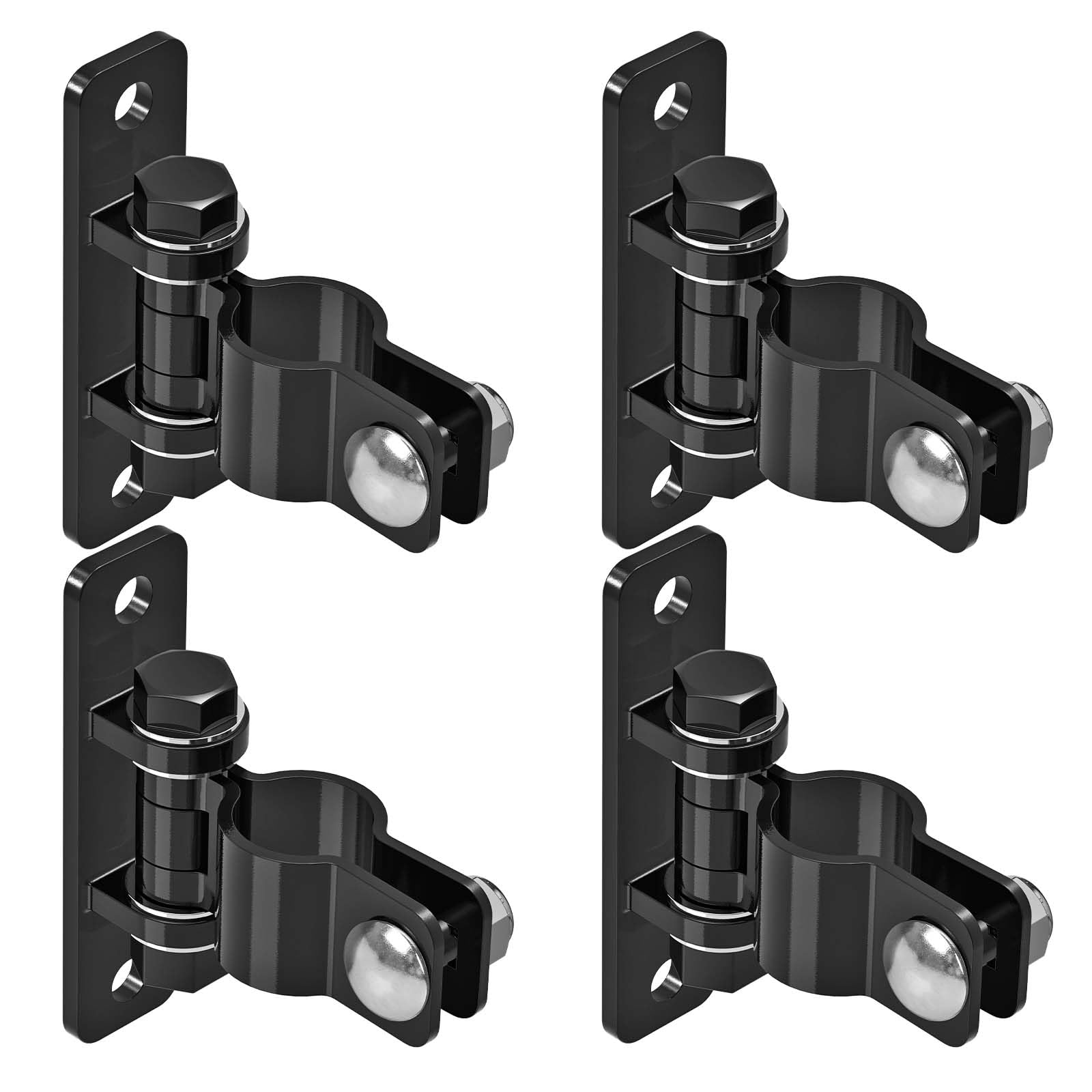 Insaga Gate Hinges Heavy Duty Carbon Steel Chain Link Fence Parts Electroplated Finish, Removable Bolts for Wall Mount, Fits 1-3/8'' Outer Diameter Pipes/Posts for Farm, Fence Gate (4Pack, Black)