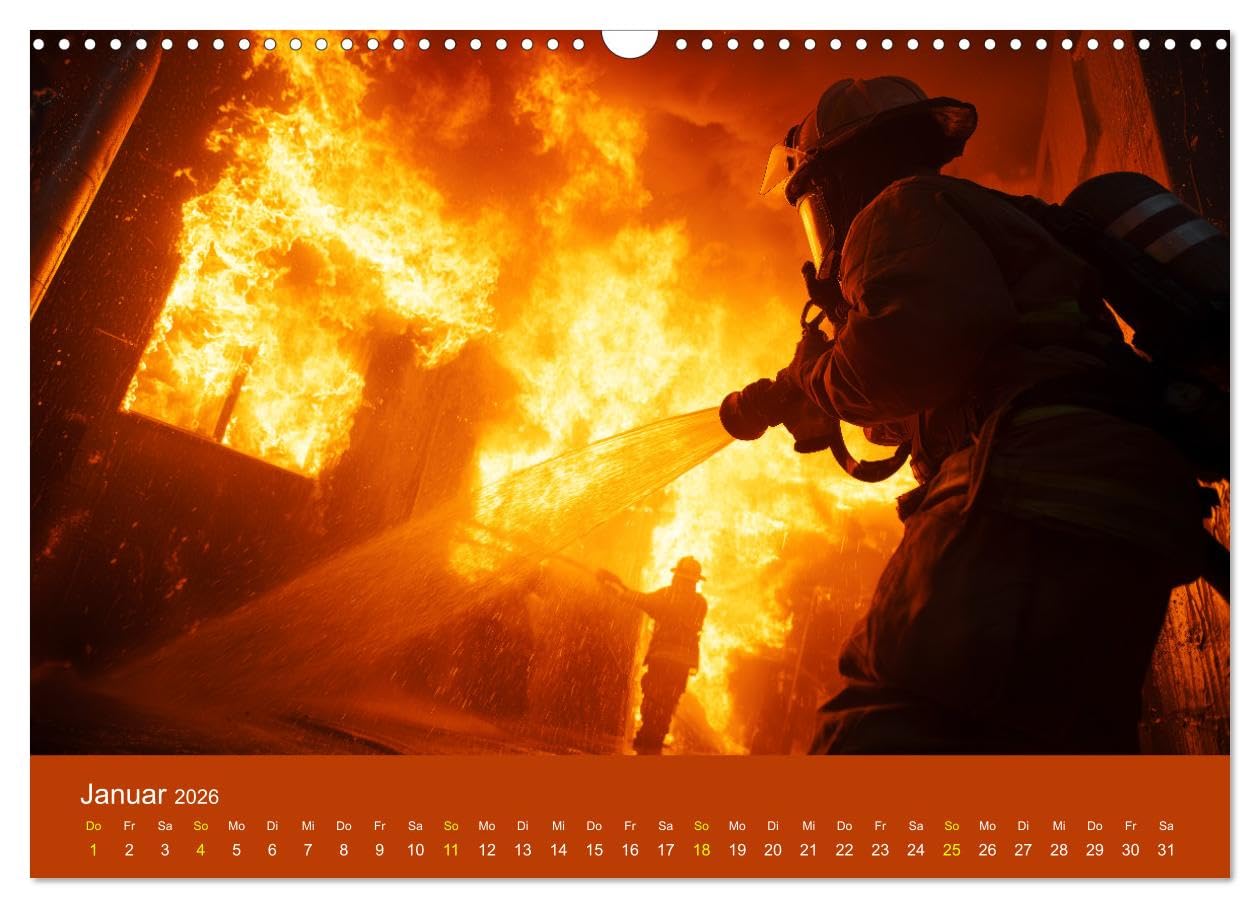 Feuer und Flamme - Feuerwehrkalender (Wandkalender 2026 DIN A3 quer), CALVENDO Monatskalender: Feuerwehrkalender inspiriert durch die Freiwillige ... für Männer und Frauen mit Mut und Teamgeist.