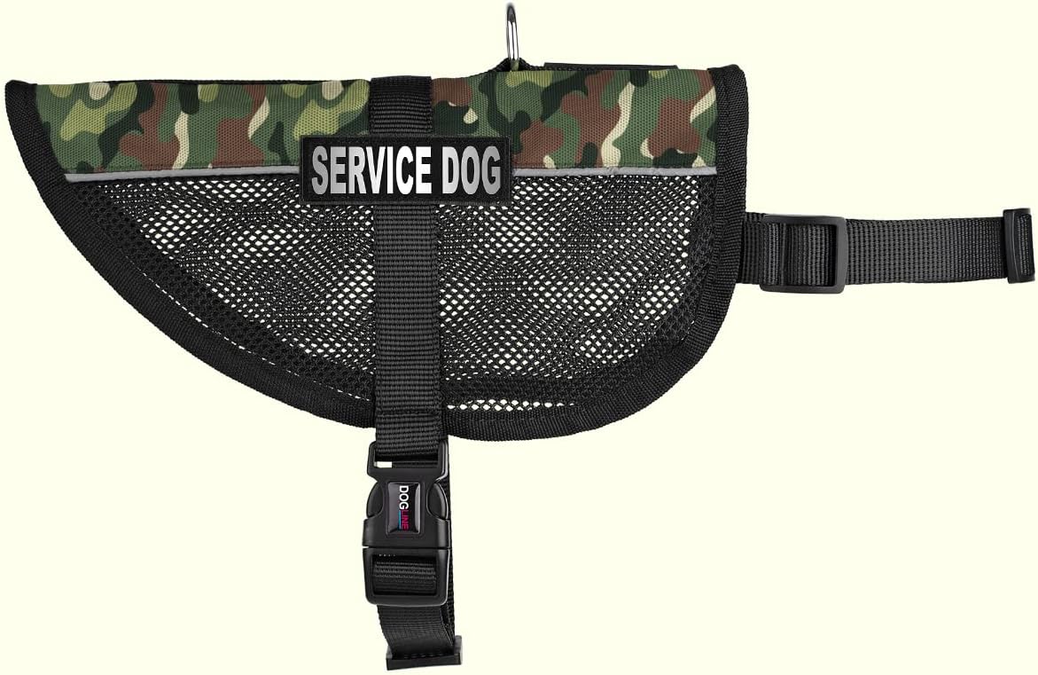 Dogline MaxAire Vest Service Dog Removable Patch Adjustable Harness Reflective with Service Dog ID Card for Puppies Small Medium and Large Dogs 30 by 38 Inch Green Camo