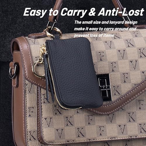 Genuine Leather Coin Purse with Neck Lanyard,Small Lanyard Wallet for Women Men,Traval Neck Wallet With Zipper,Card,Coin,Cash (Pink)3