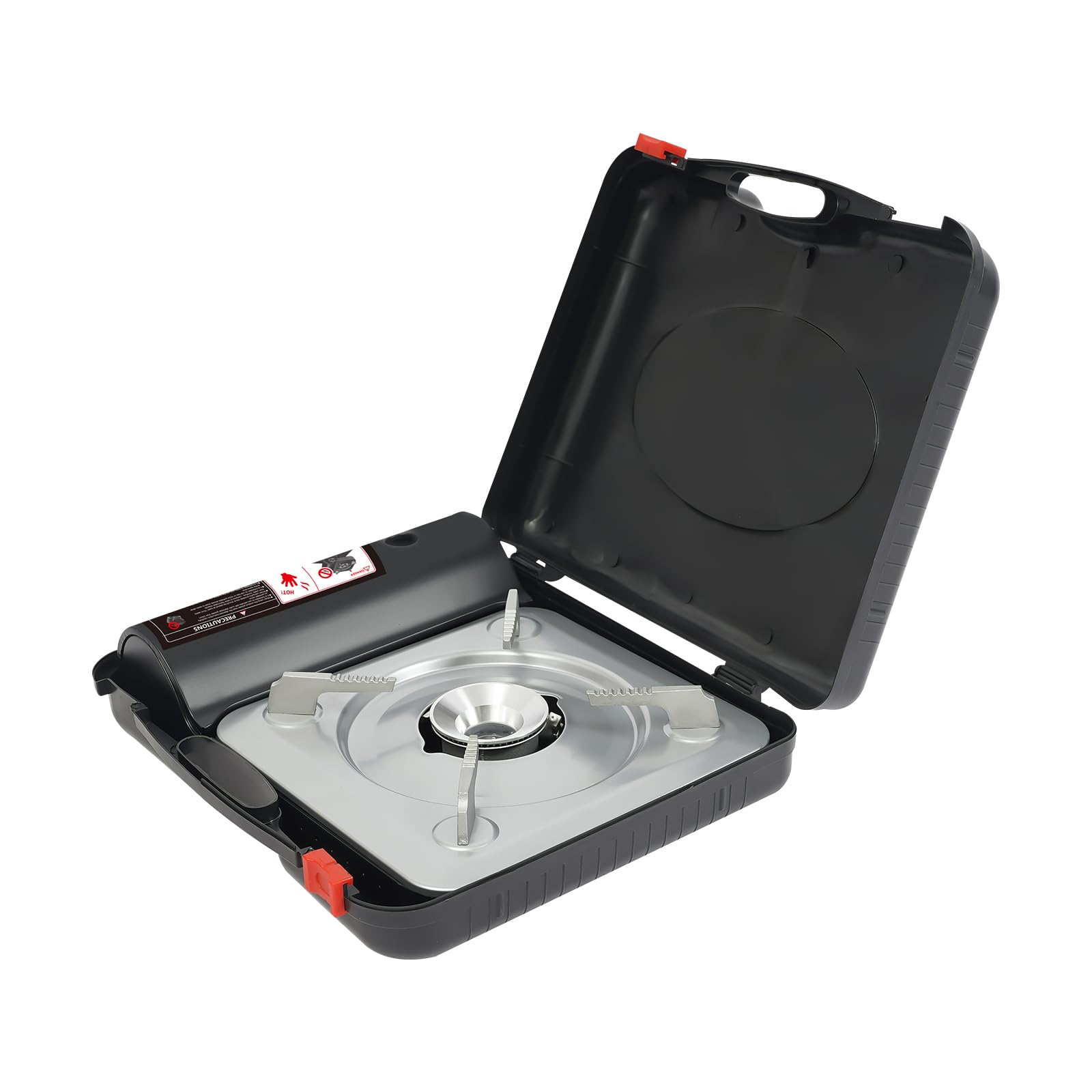 Réchaud de camping au butane avec étui portable, 3500 W haute puissance barbecue grill pour randonnée, fêtes de plage et cuisine en plein air (argent + noir)