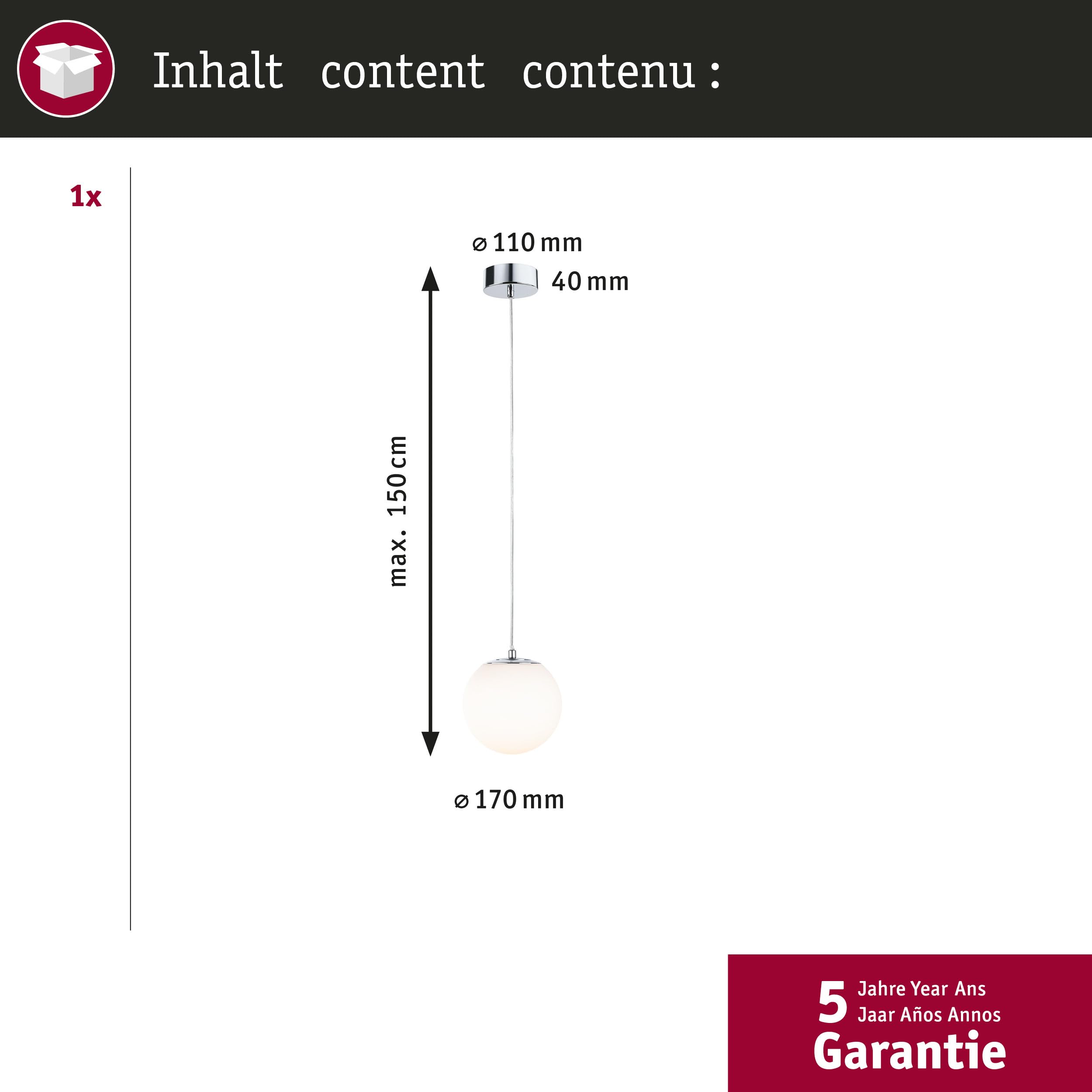 Paulmann 71066 LED Pendelleuchte Selection Bathroom Gove IP44 9W Chrom, Satin Badleuchte