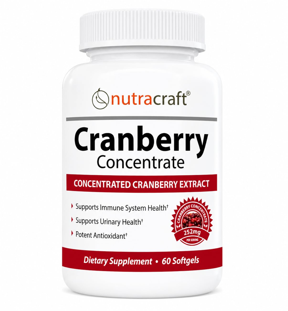 Cranberry Extract Supplement 50:1 with Vitamin C & E - 60 Softgels