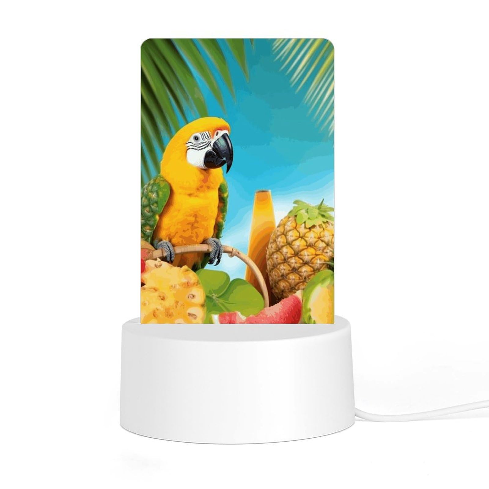 JTREHY Acrylic Night Light with Base, Summer Parrot Pineapple Birds Printed Desktop Night Light LED Bedside Night Light for Bedroom, Bathroom, Corridor, Holiday Gift