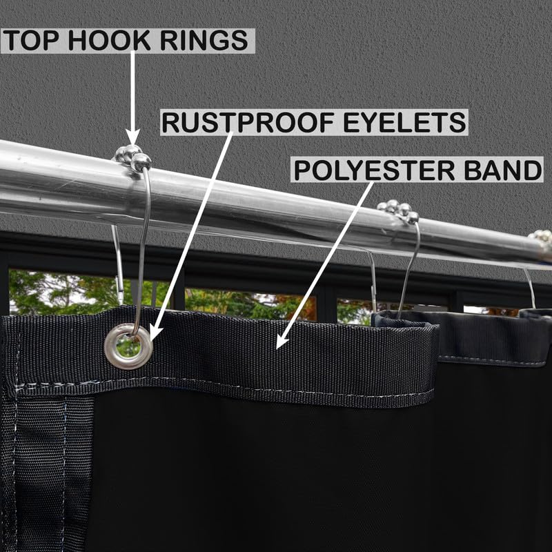 Image of Polyester with PVC Fabric Outdoor Waterproof Curtain with Top Eyelet Protect from AC, Sun, Dust & Rain Used for Balcony, Door & Window (Black Color 4.5 X 8 Feet, Pack of 2 Piece)