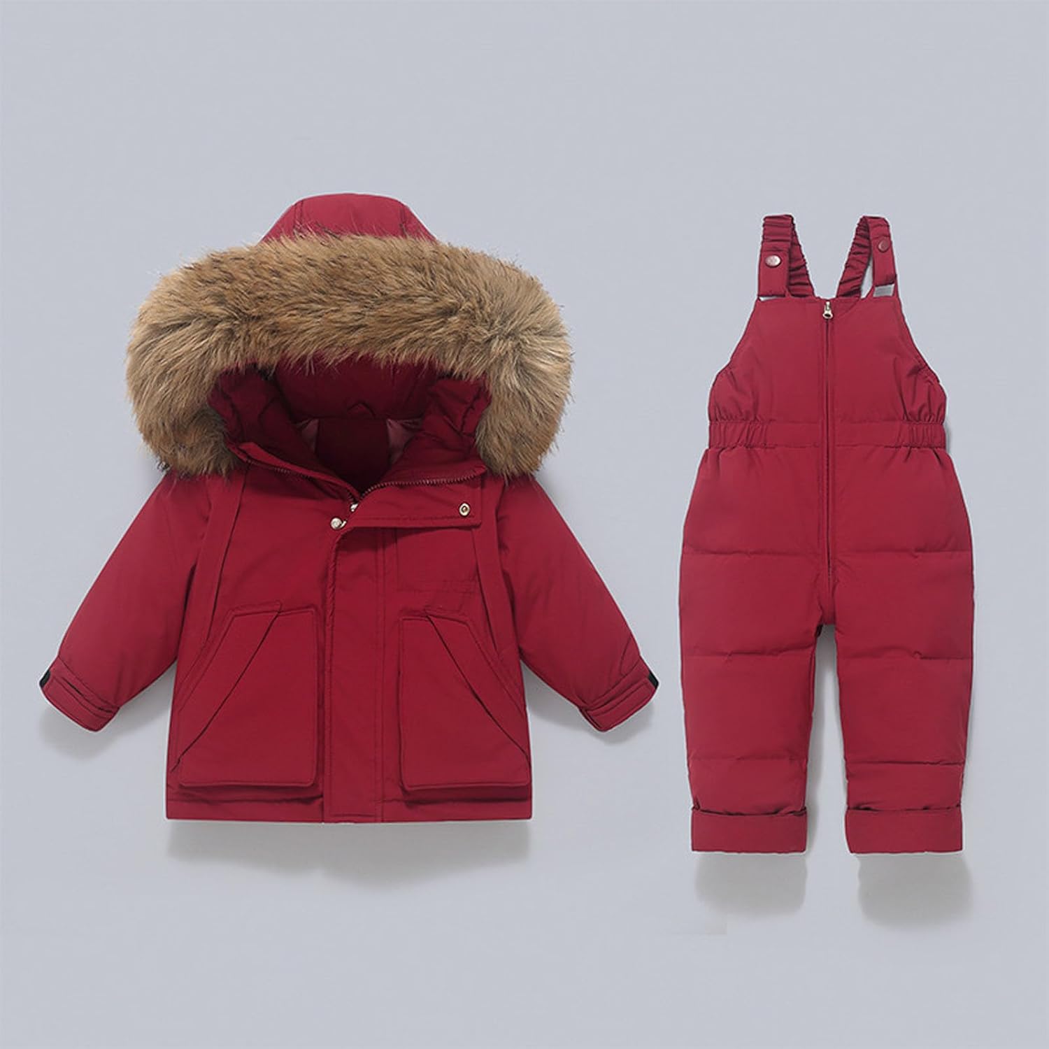 2 Piece Snowsuit Set for Kids Thermal Winter Jacket and Skibib Pants Boys Girls Waterproof Windproof Ski Suit 1-4Y