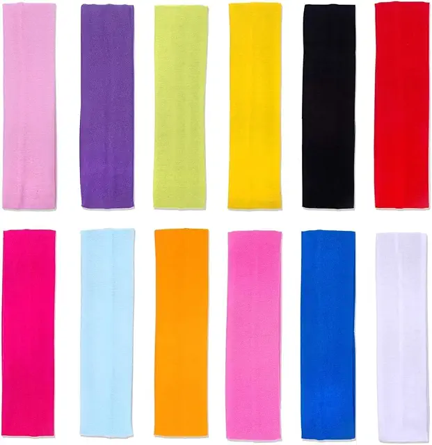 DERAYEE 12pcs Bandeau de Sport Coloré pour Fillettes - Yoga, Fitness
