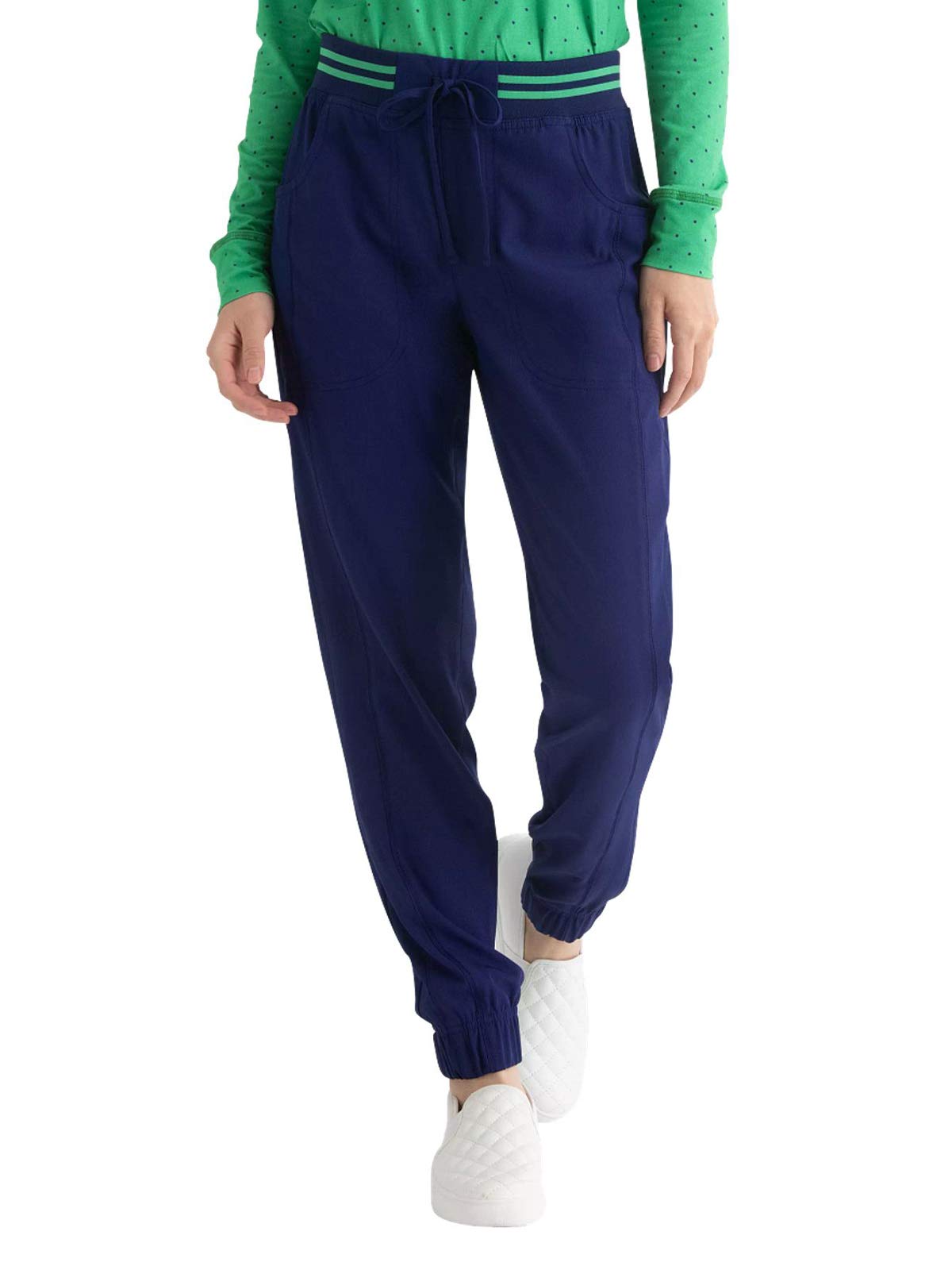 HeartSoulBreak On Through Women Scrubs Pant Rib Knit Waist Jogger HS090, M, Navy