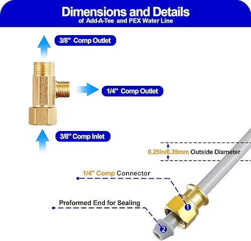 Miniatura 7 de PEX - Kit de línea de agua para refrigerador, tubo para máquina de hielo de 25 pies con T, manguera flexible con accesorios de compresión de 14