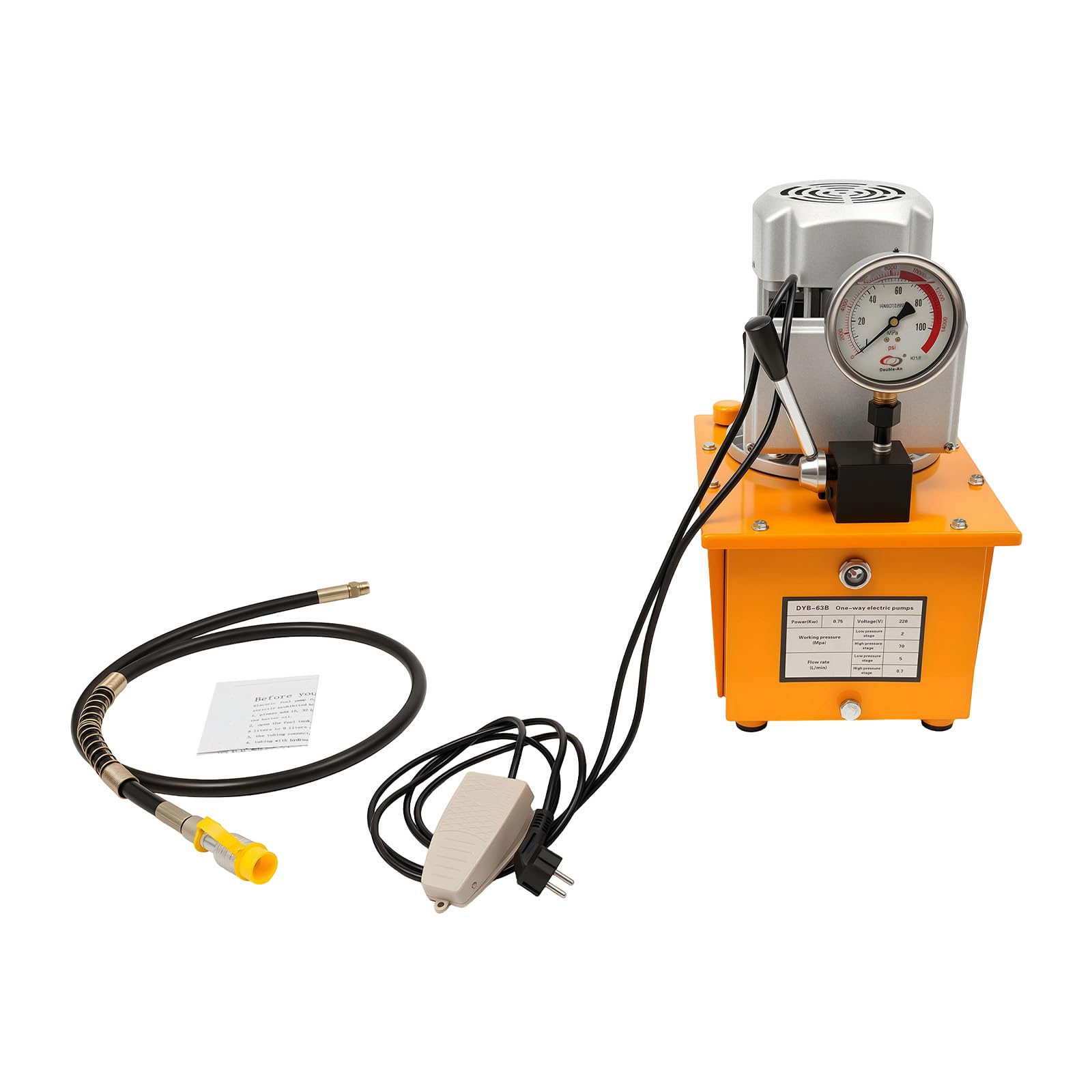 Bomba hidráulica eléctrica 750 W 2-70 Mpa unidad hidráulica con válvula de pedal | Depósito de combustible de 7 l, 0,6 L - 5 l/min, 1400 rpm, bomba hidráulica eléctrica para reparación de vehículos, industria