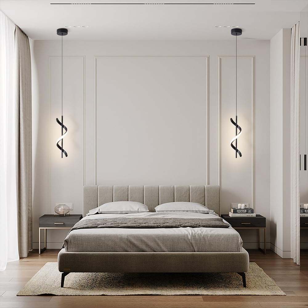 Liniowa spiralna lampa wisząca, geometryczna metalowa lampa wisząca z akrylowym kloszem, lampki nocne, 13 W - żyrandol LED - 3 kolory, nordyckie minimalistyczne lampy sufitowe do jadalni