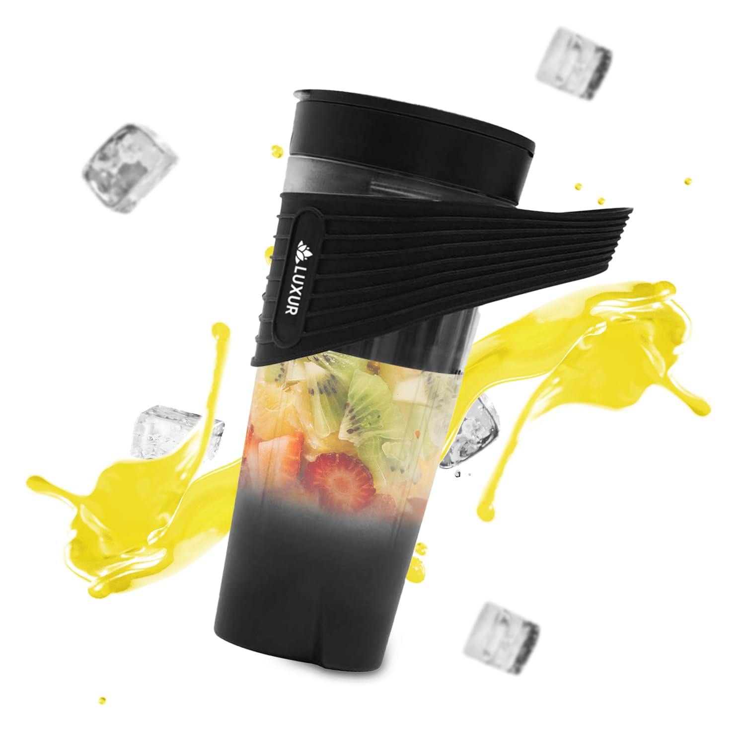 LUXUR® Mélangeur portable pour smoothie, smoothie, mixeurs pour jus et smoothie, 460 ml rechargeable, mélangeur de verre portable avec 6 lames, mélangeur portable de voyage, salle de sport, bureau